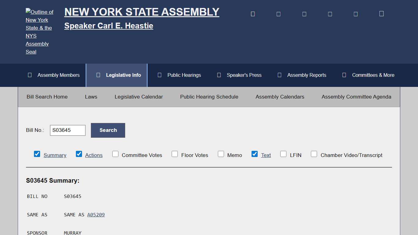 Bill Search and Legislative Information New York State Assembly