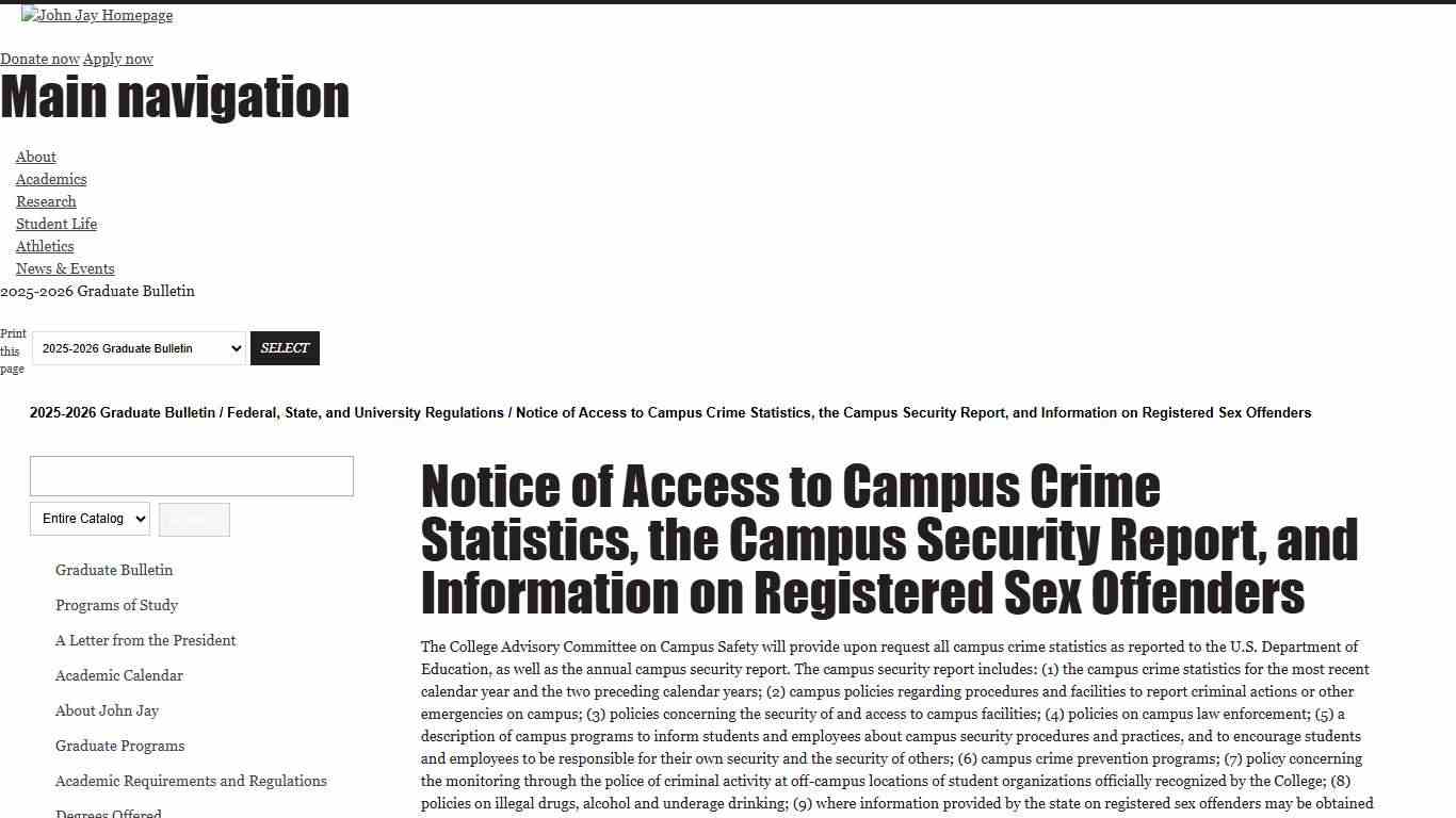 John Jay College - Notice of Access to Campus Crime Statistics, the Campus Security Report, and Information on Registered Sex Offenders